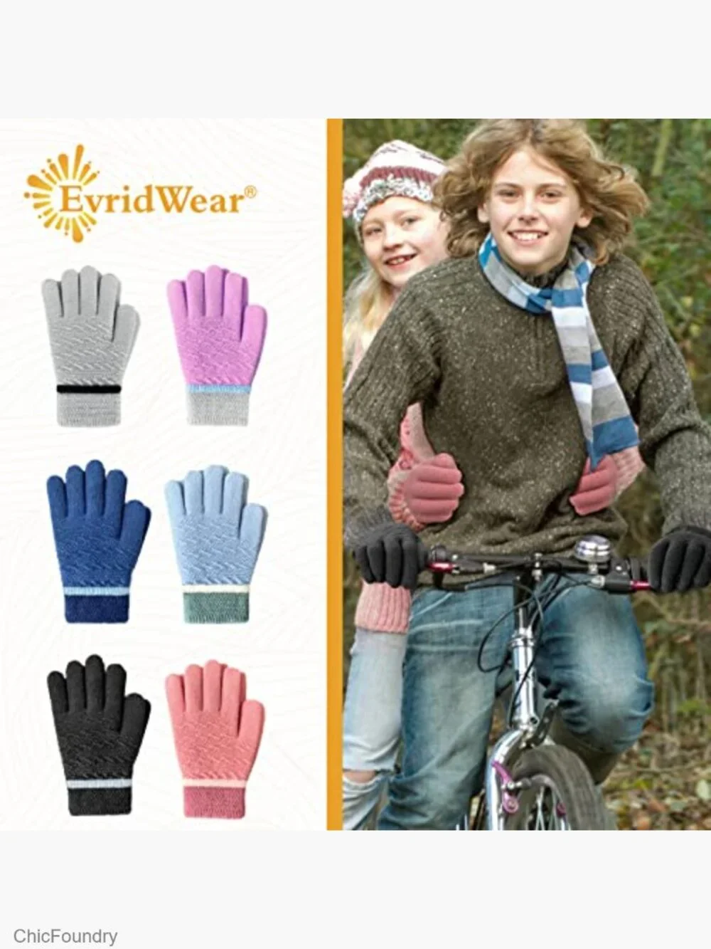 Kids 3 Pairs Winter Gloves Knit Stretch Fleece Lined Warm